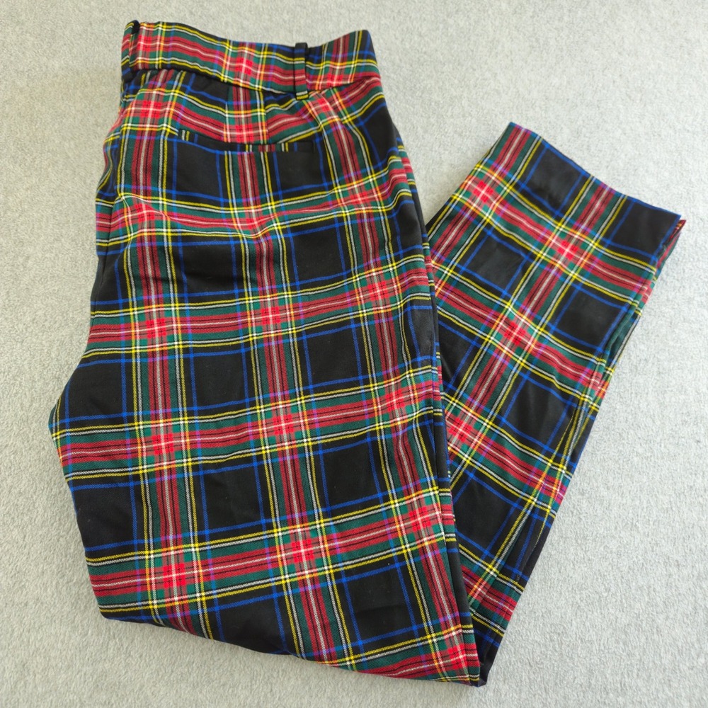 TALBOTS HAMPSHIRE | Ankle Pant 14 Black Red Green Plaid Wool Blend